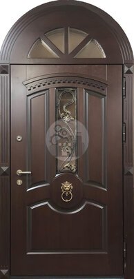 Арочная дверь с ковкой и стеклопакетом, отделка МДФ-ДВ-1762